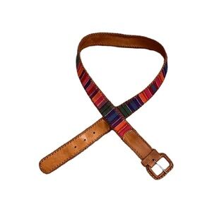 Multicolor Striped Leather Belt Made in Guatemala Size Large